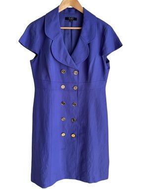 Alex Marie Linen Blend Dress Sz 12 Purple Double Breasted Gold Button Sheath EUC